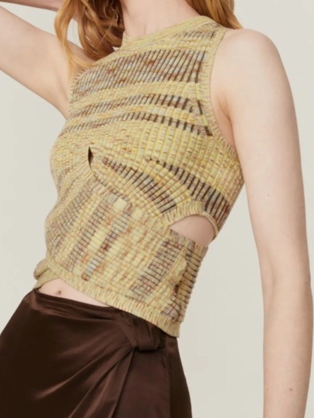 JONATHAN SIMKHAI Reilly Crossover Rib Knit cut out Space Dye Top Size S